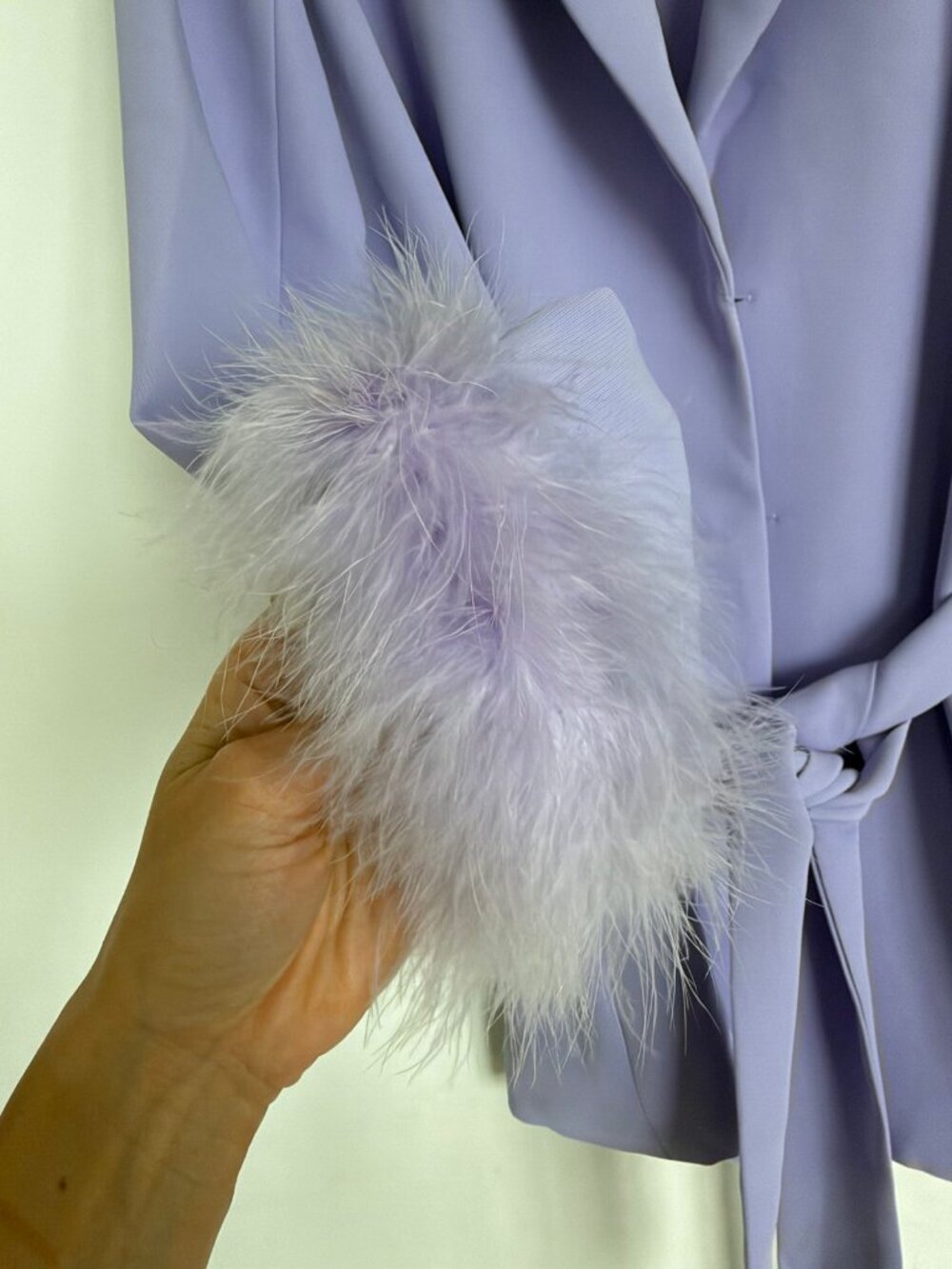 Nasty Gal Lilac Feather Cuff Belted Blazer - Picture 5 of 7